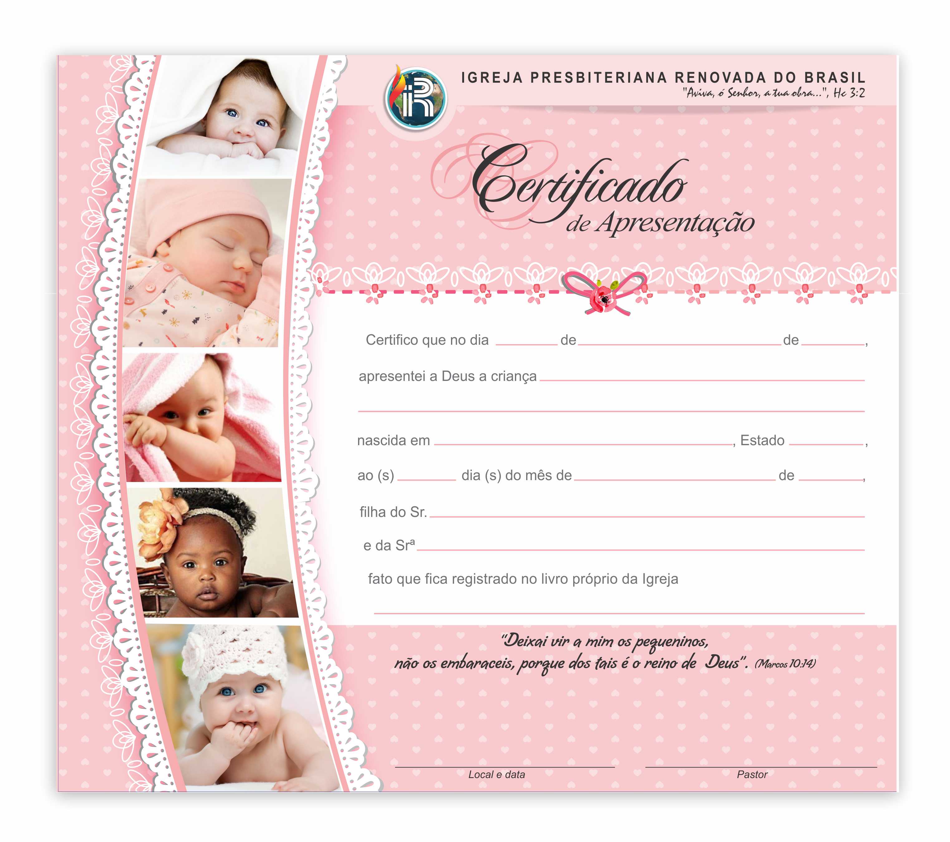 Certificado de apresentação de crianças