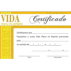 Certificado de Conclusão VIDA PLENA NO ESPÍRITO - Integ II