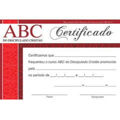 Certificado de Conclusão ABC do Discipulado Cristão c/ 10 unid. 